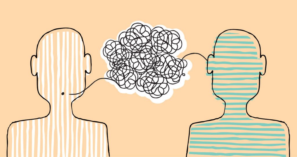 Graphic of one person talking and another person listening