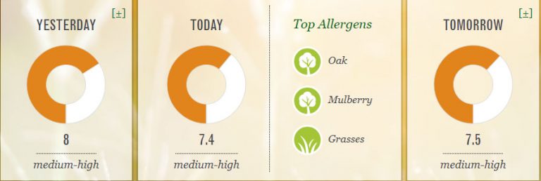 Pollen tracker for yesterday, today and tomorrow
